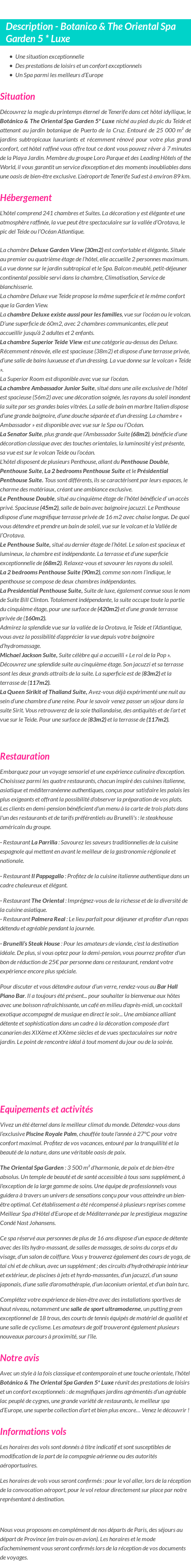 Détails du séjour