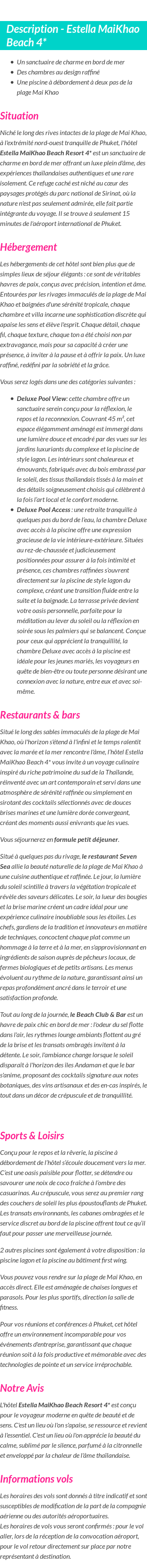 Détails du séjour
