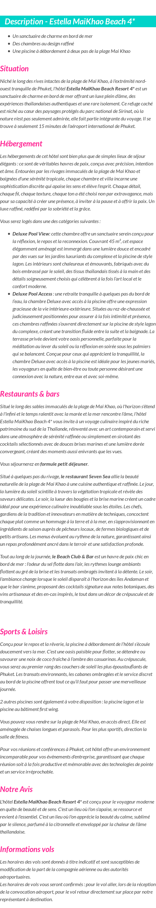 Détails du séjour