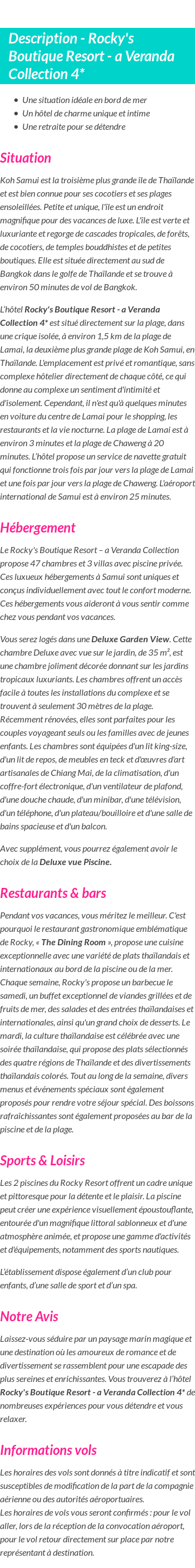 Détails du séjour