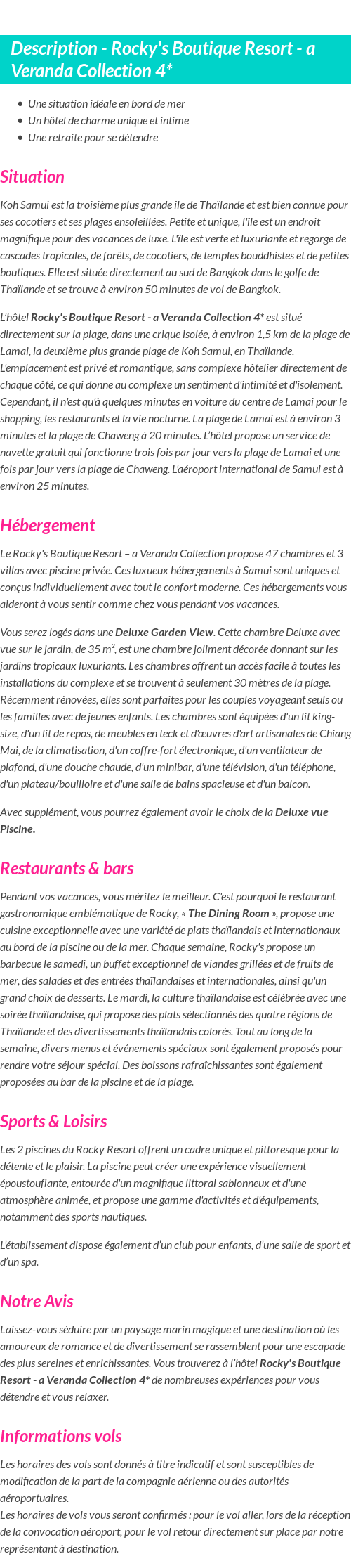Détails du séjour