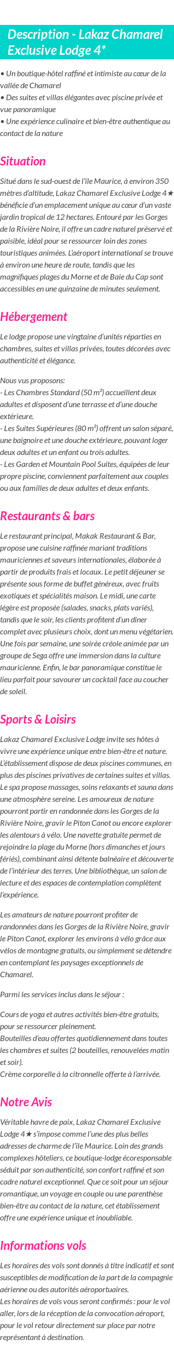 Détails du séjour