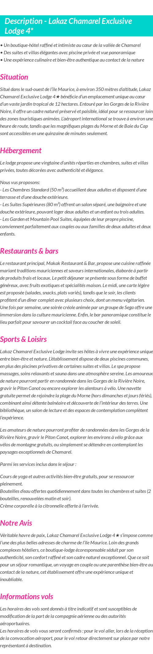 Détails du séjour