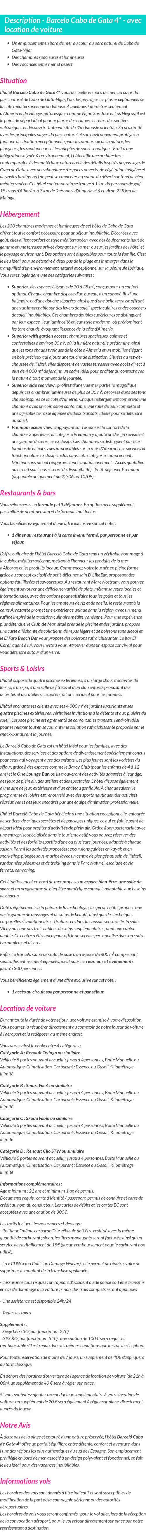 Détails du séjour