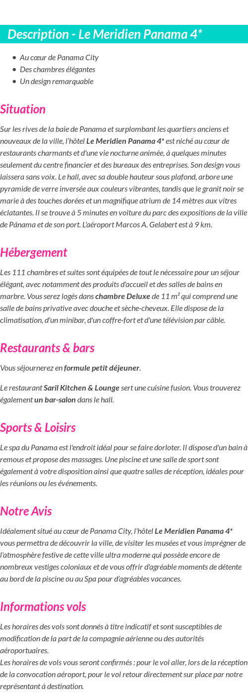 Détails du séjour