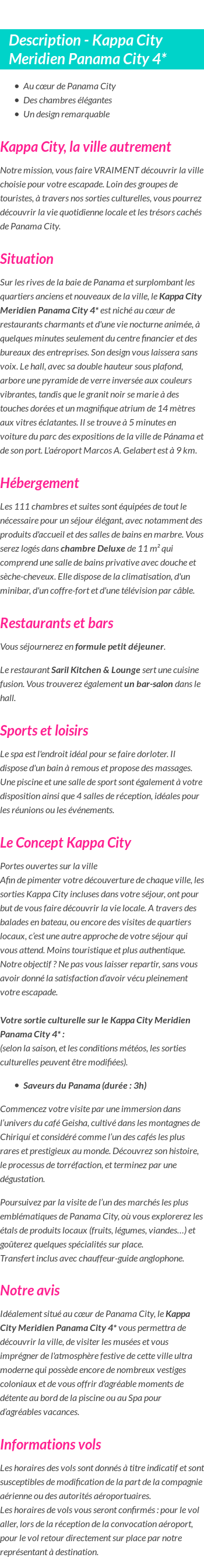 Détails du séjour
