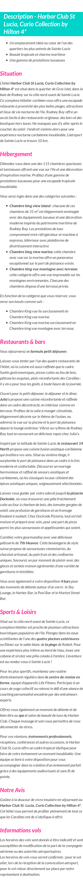 Détails du séjour