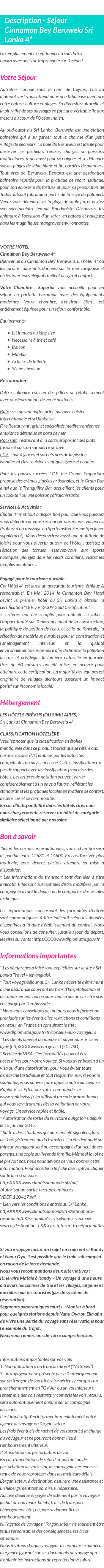 Détails du séjour