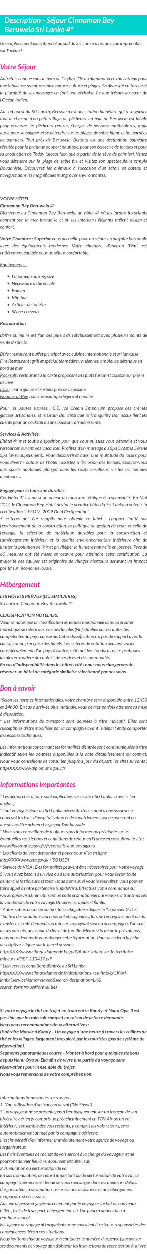 Détails du séjour