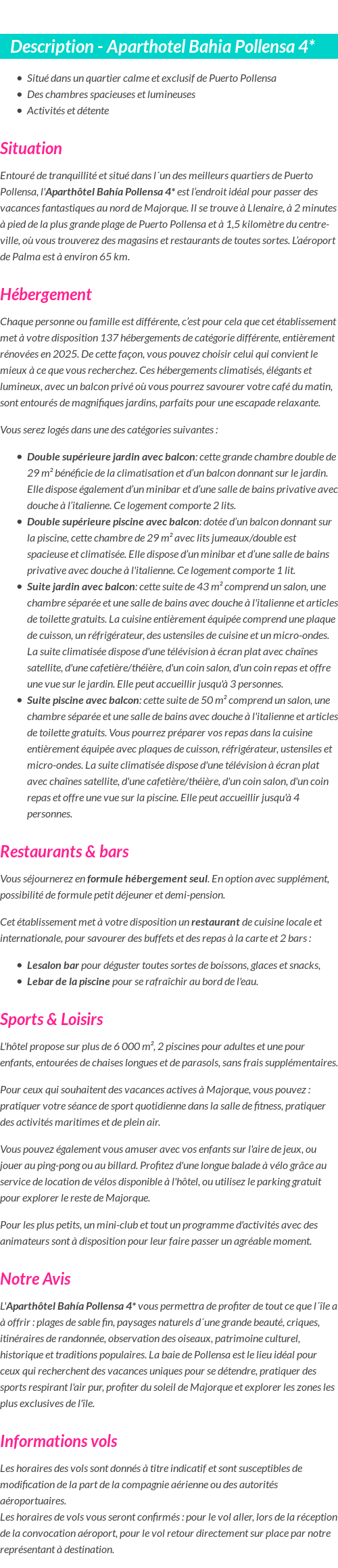 Détails du séjour