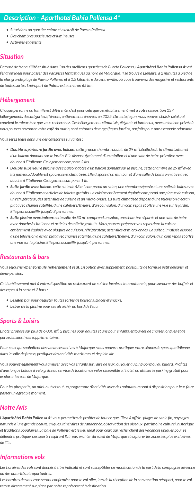Détails du séjour