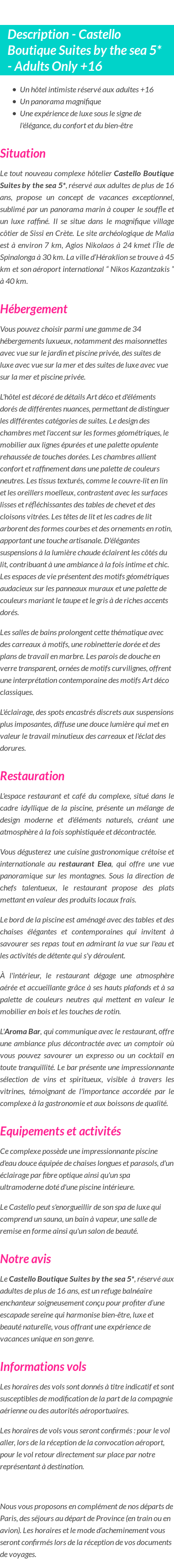 Détails du séjour