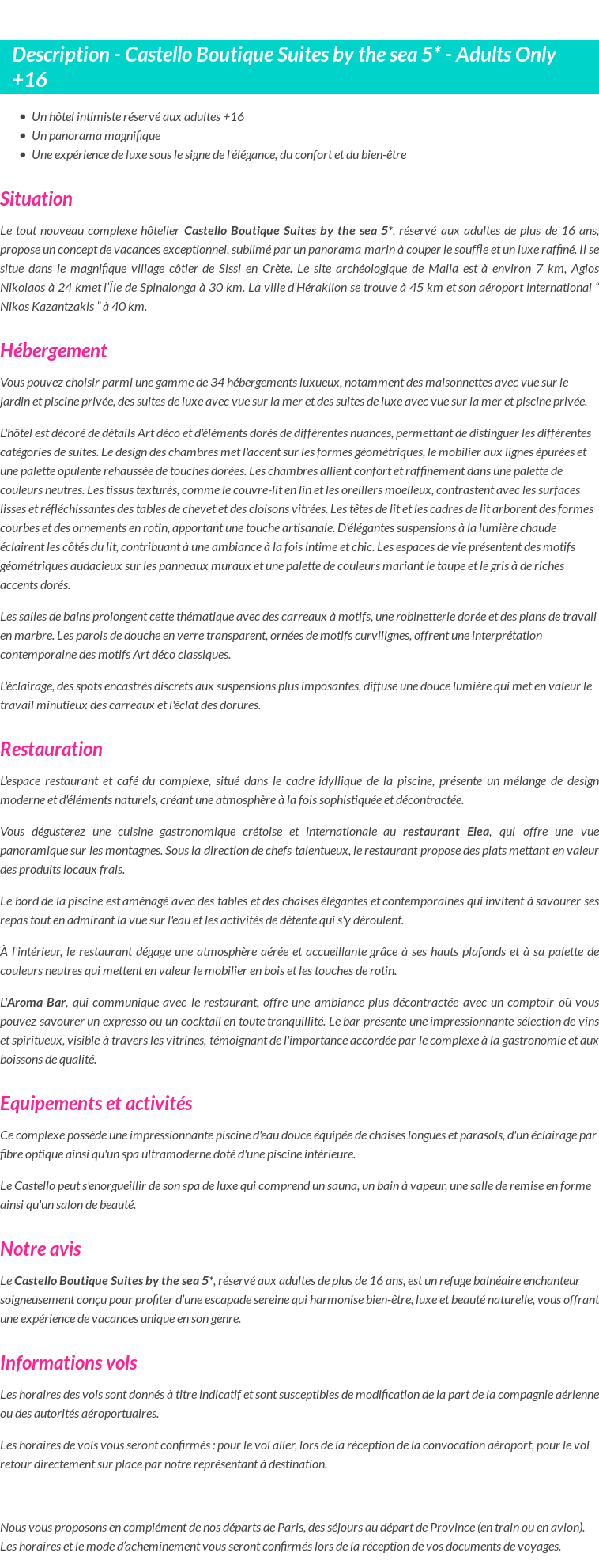 Détails du séjour