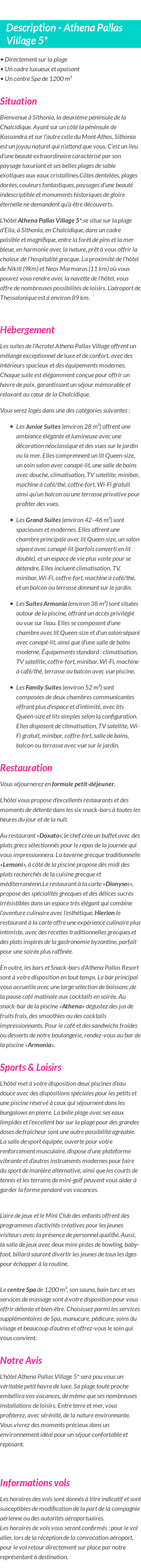 Détails du séjour