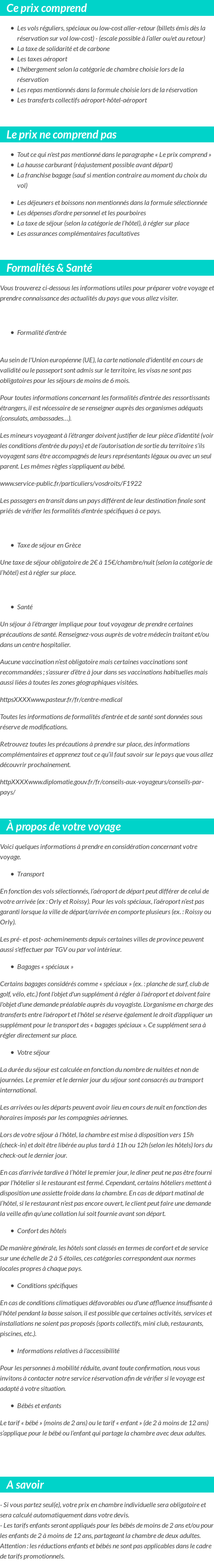 Conditions tarifaires