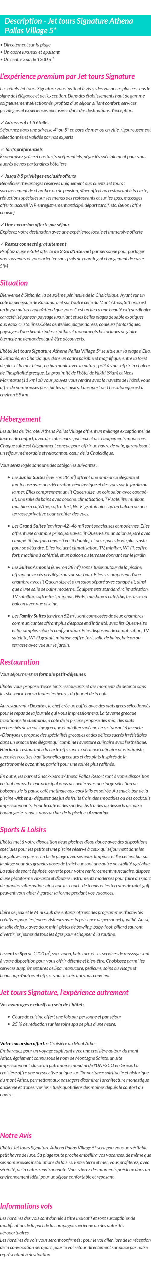 Détails du séjour