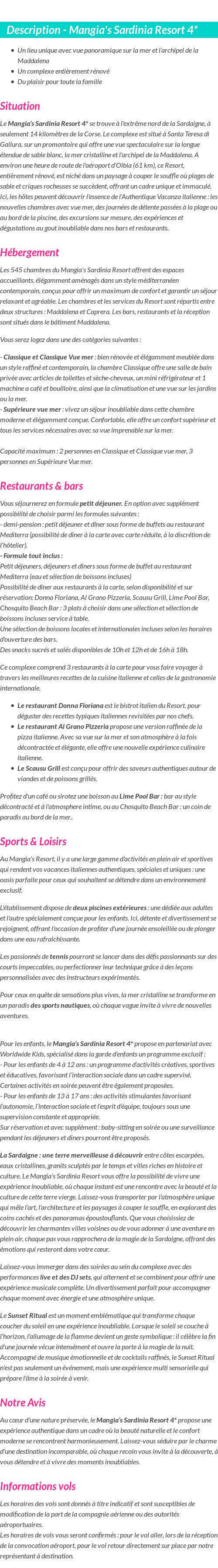 Détails du séjour