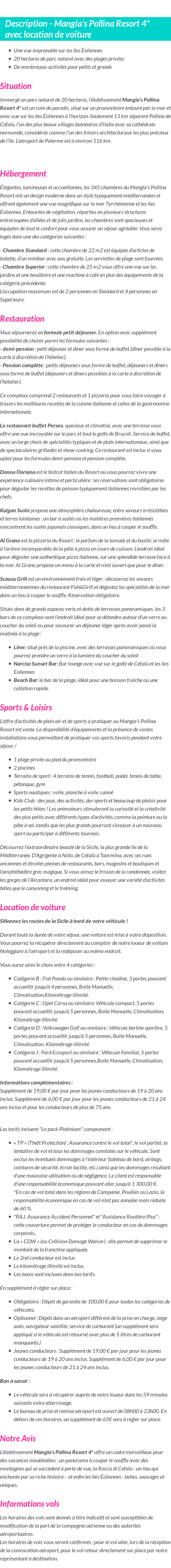 Détails du séjour
