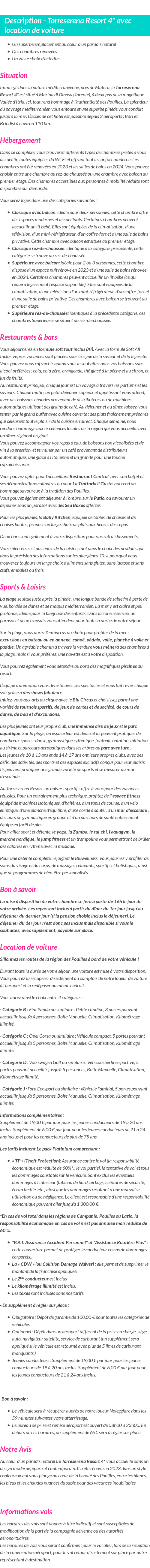 Détails du séjour