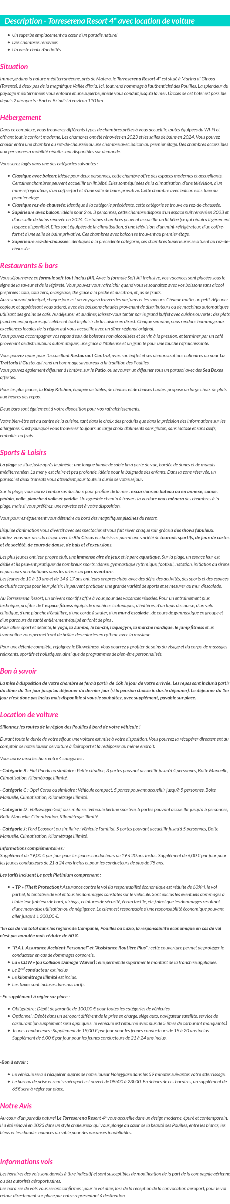 Détails du séjour