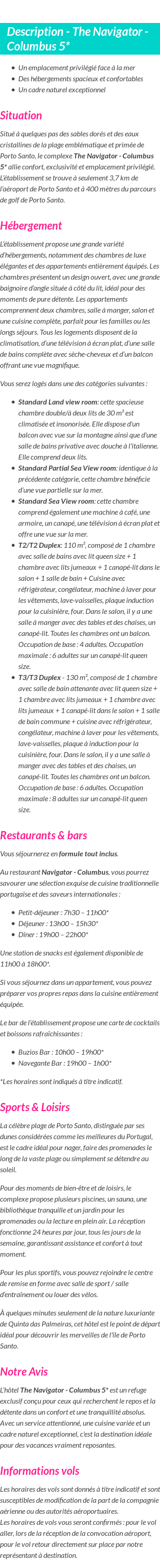 Détails du séjour