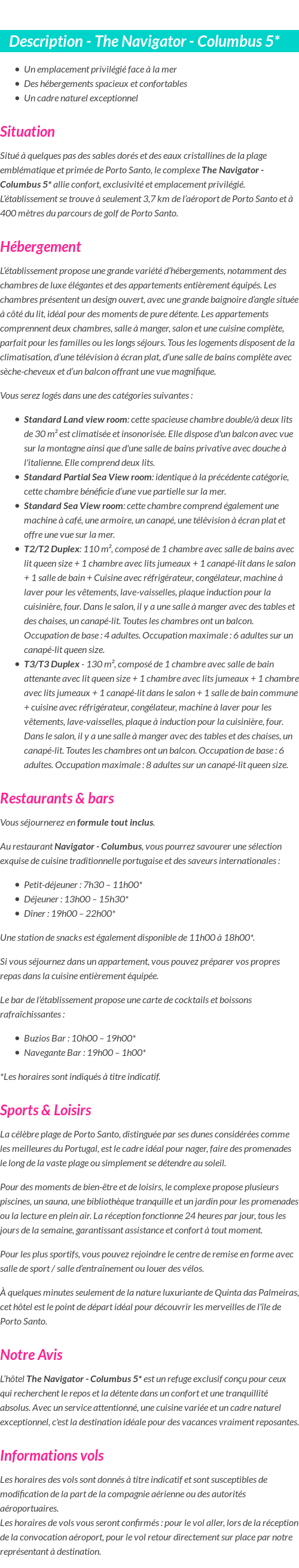 Détails du séjour