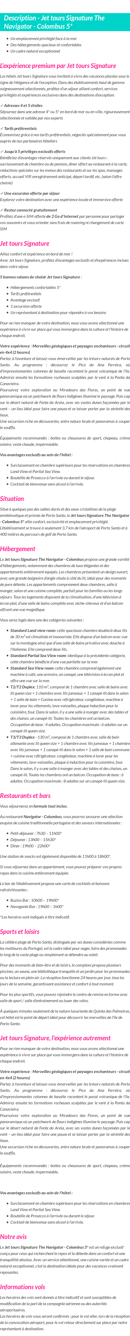 Détails du séjour