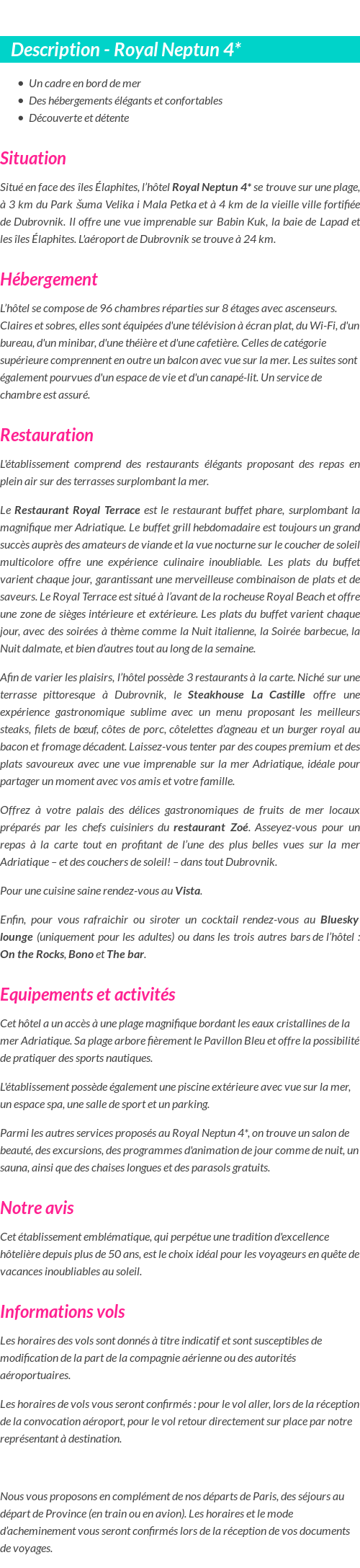 Détails du séjour