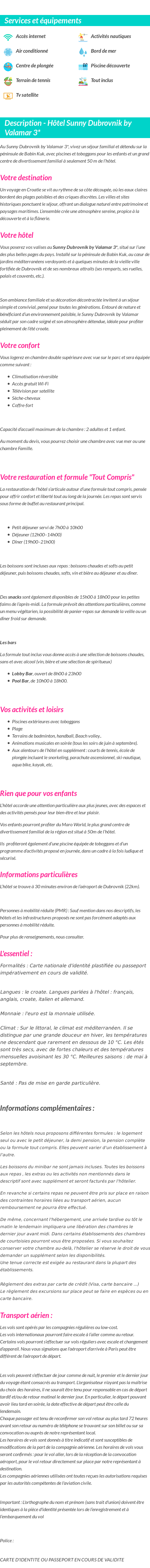 Détails du séjour