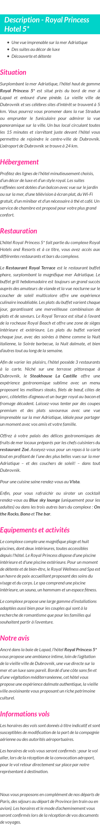 Détails du séjour