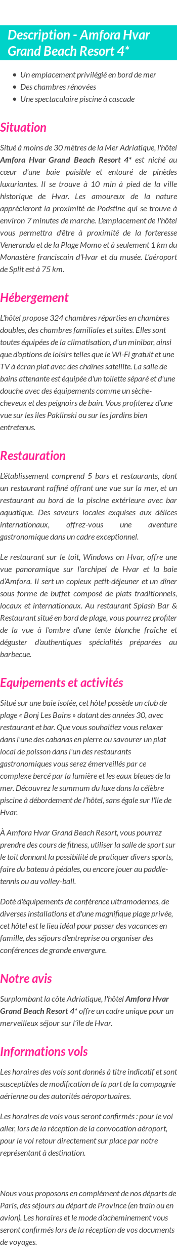 Détails du séjour