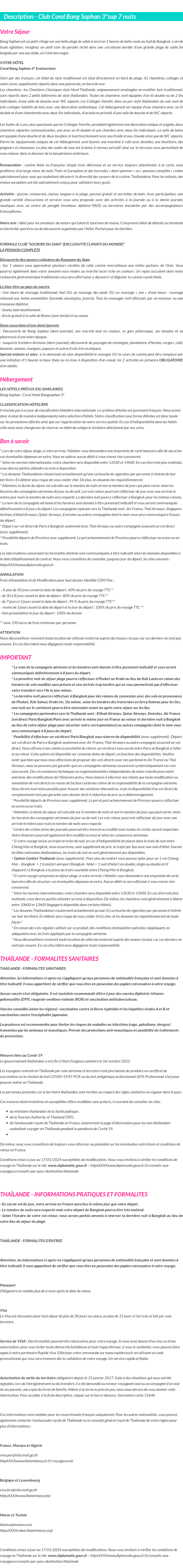 Détails du séjour