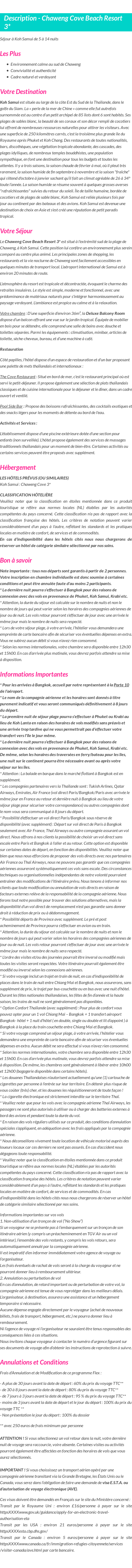 Détails du séjour