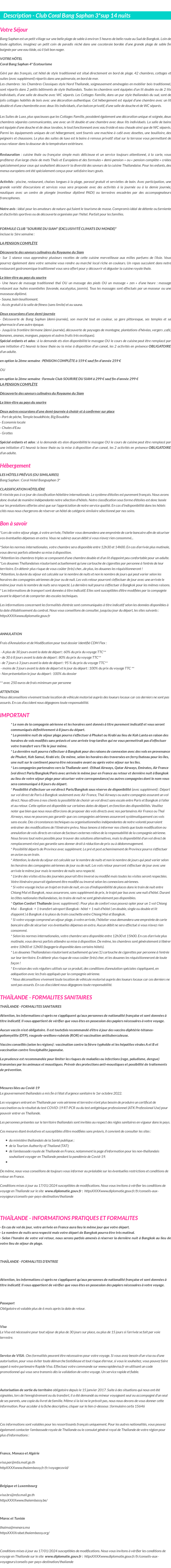 Détails du séjour