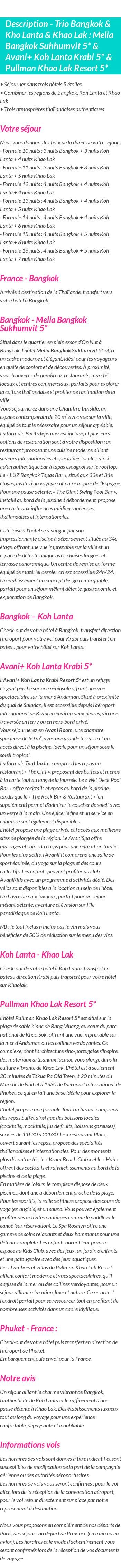Détails du séjour