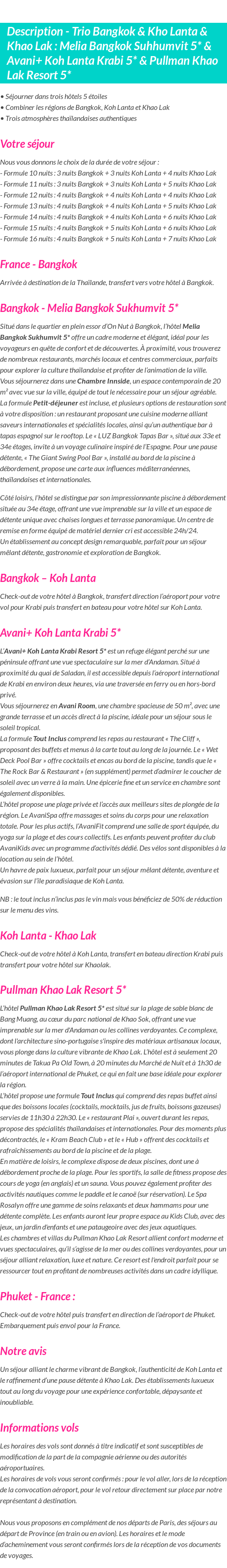 Détails du séjour