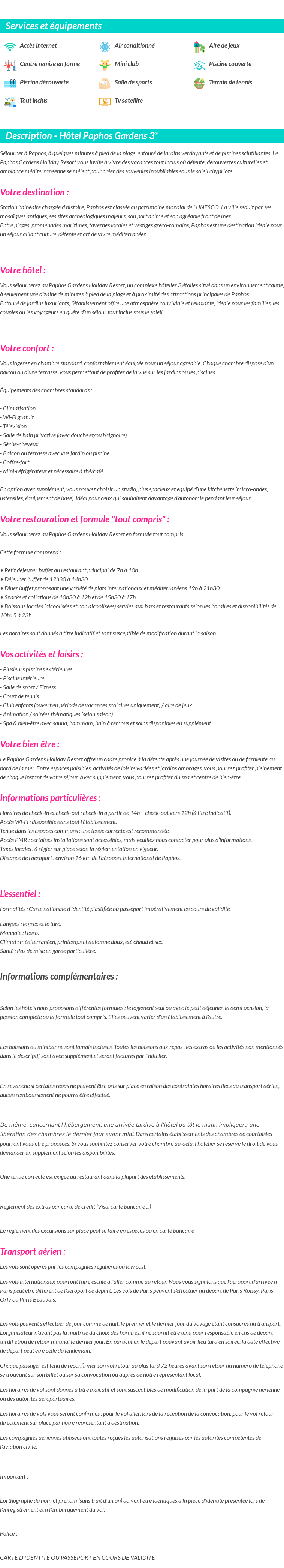 Détails du séjour