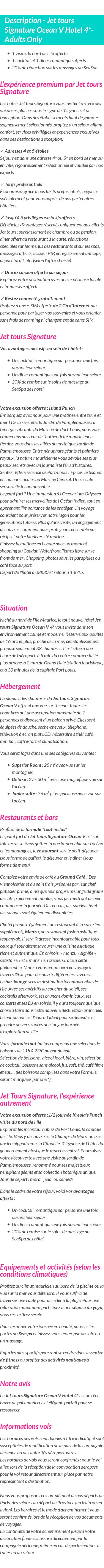 Détails du séjour