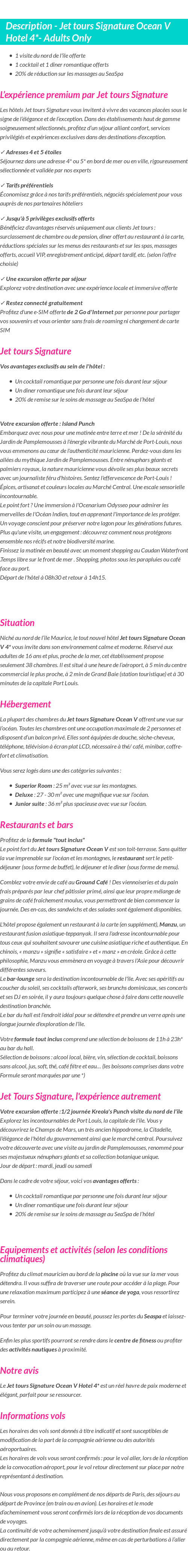 Détails du séjour