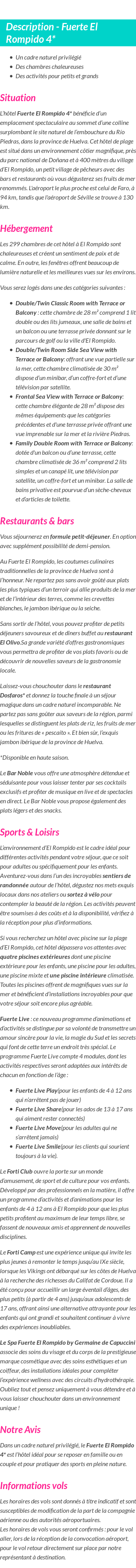 Détails du séjour