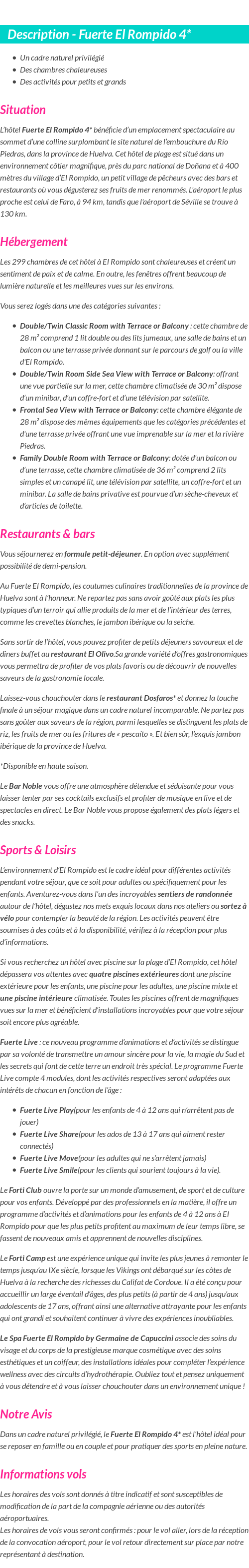 Détails du séjour