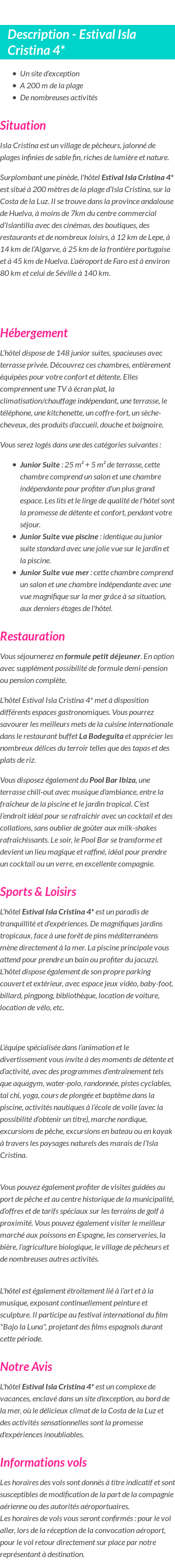 Détails du séjour