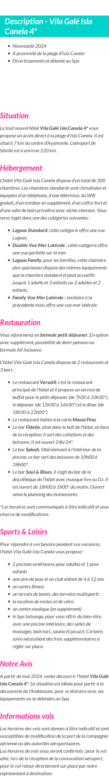 Détails du séjour