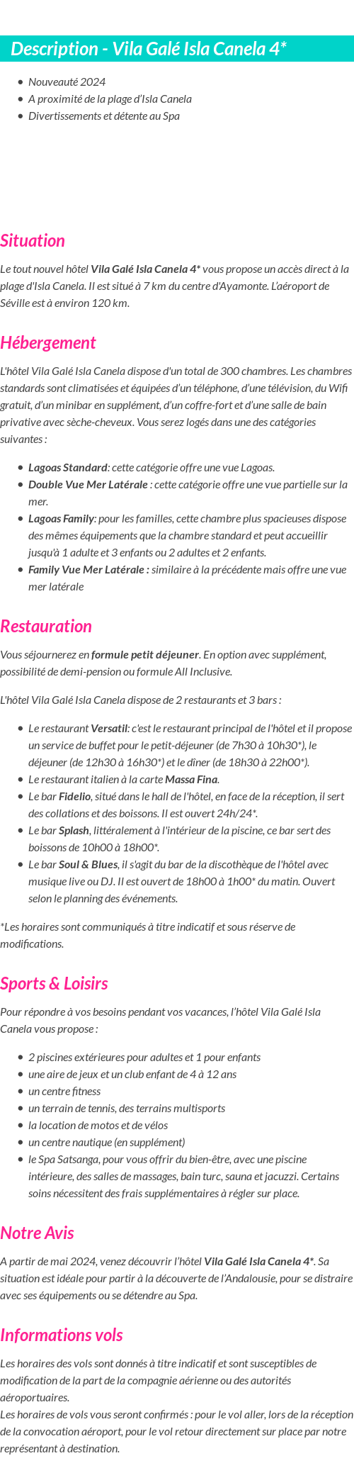 Détails du séjour