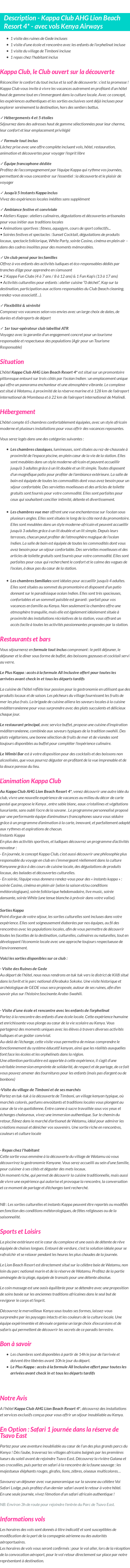 Détails du séjour