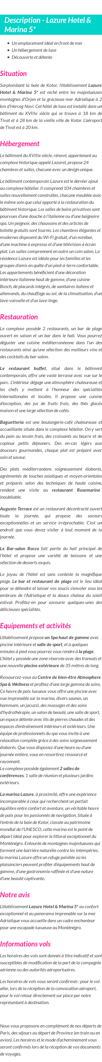 Détails du séjour
