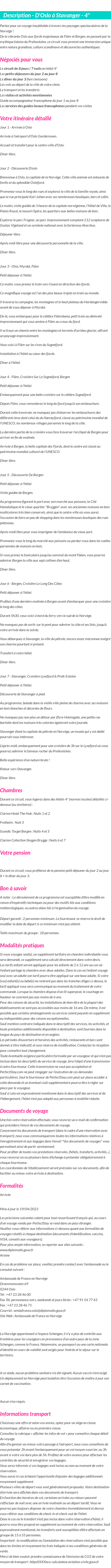 Détails du séjour