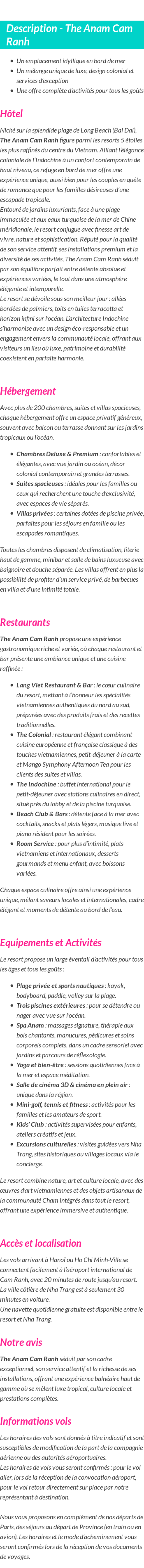 Détails du séjour