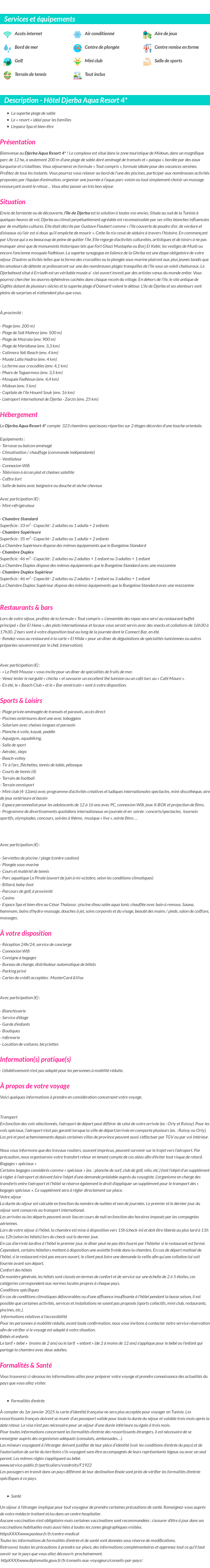 Détails du séjour
