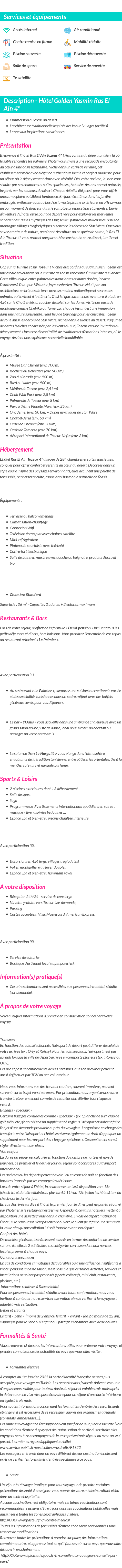 Détails du séjour